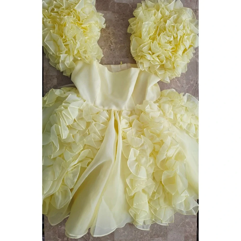 NEW Selkie The Twinkie Paris Yellow Ruffle Puff Sleeve Fairycore Mini Dress M - Picture 5 of 14